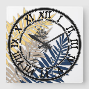 Tropical leaves cartoon abstract in beige colours square wall clock