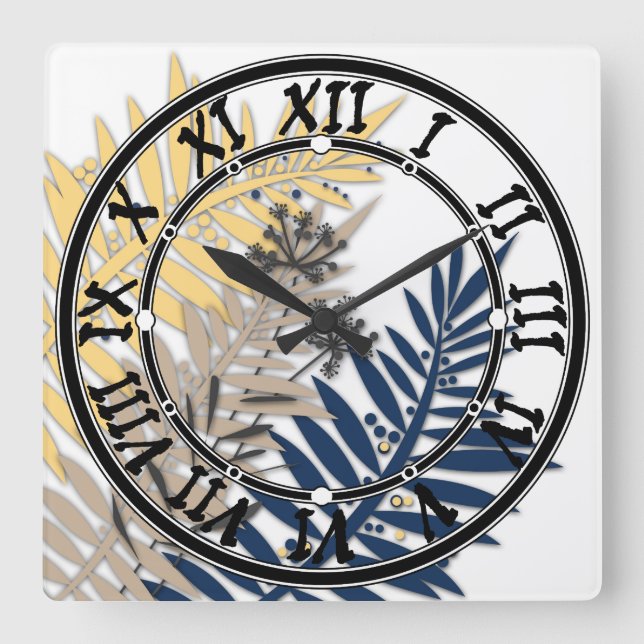 Tropical leaves cartoon abstract in beige colours square wall clock (Front)