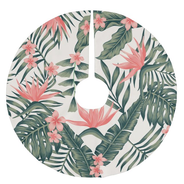 Tropical leaves, cheerful beach wallpaper. brushed polyester tree skirt (Front)