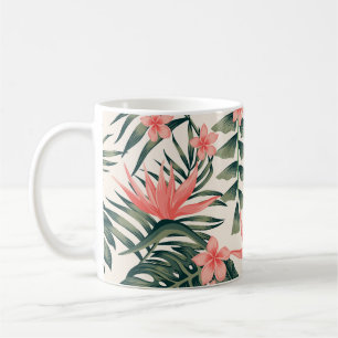 Tropical leaves, cheerful beach wallpaper. coffee mug