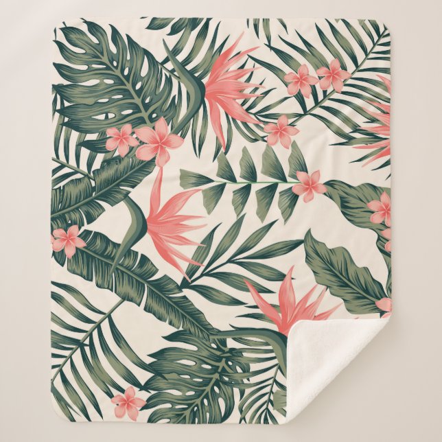Tropical leaves, cheerful beach wallpaper. sherpa blanket (Front)