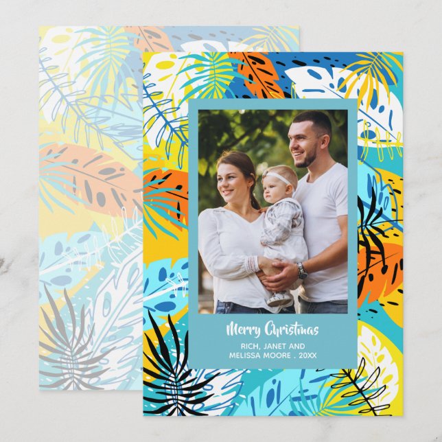 Tropical Leaves Christmas Photo Holiday Card (Front/Back)