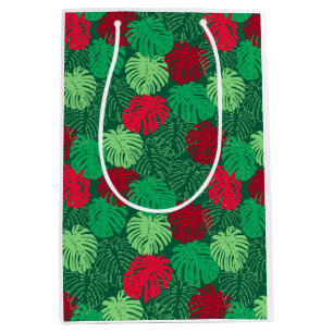 Tropical Leaves Christmas Red Green  Medium Gift Bag