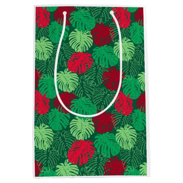Tropical Leaves Christmas Red Green  Medium Gift Bag (Front)