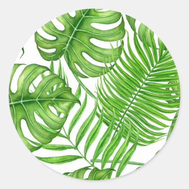 Tropical leaves classic round sticker (Front)