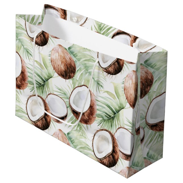 Tropical Leaves Coconuts   Large Gift Bag (Front Angled)