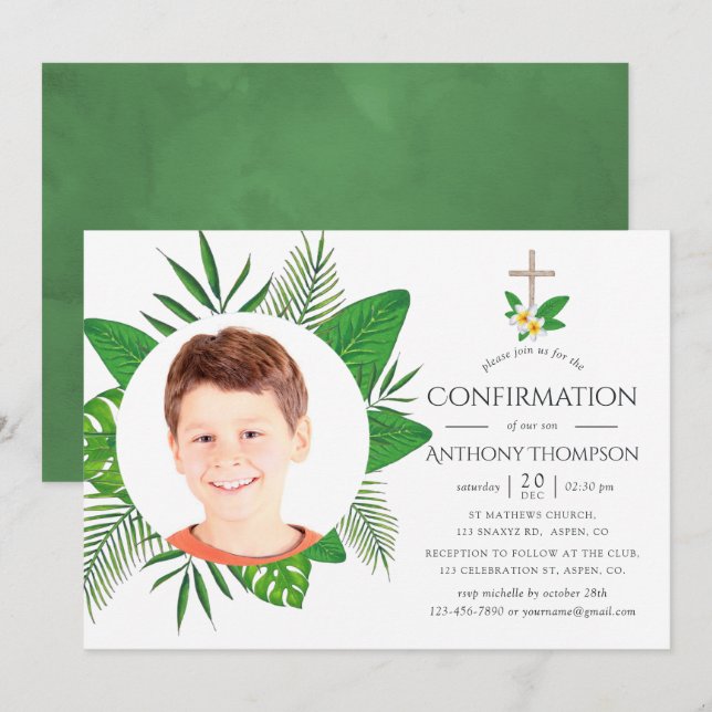 Tropical Leaves Confirmation Invitation (Front/Back)