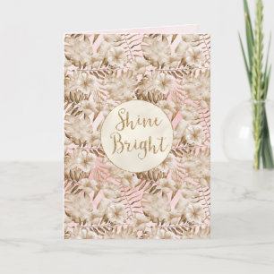 Tropical Leaves Cream Blush Gold Glitter Shine Card