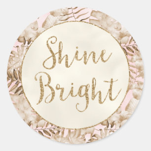 Tropical Leaves Cream Blush Gold Glitter Shine    Classic Round Sticker