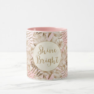 Tropical Leaves Cream Blush Gold Glitter Shine     Mug