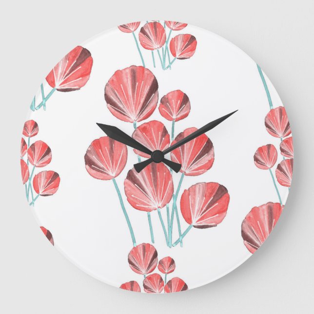 Tropical Leaves: Creative Hand Drawn Pattern Large Clock (Front)