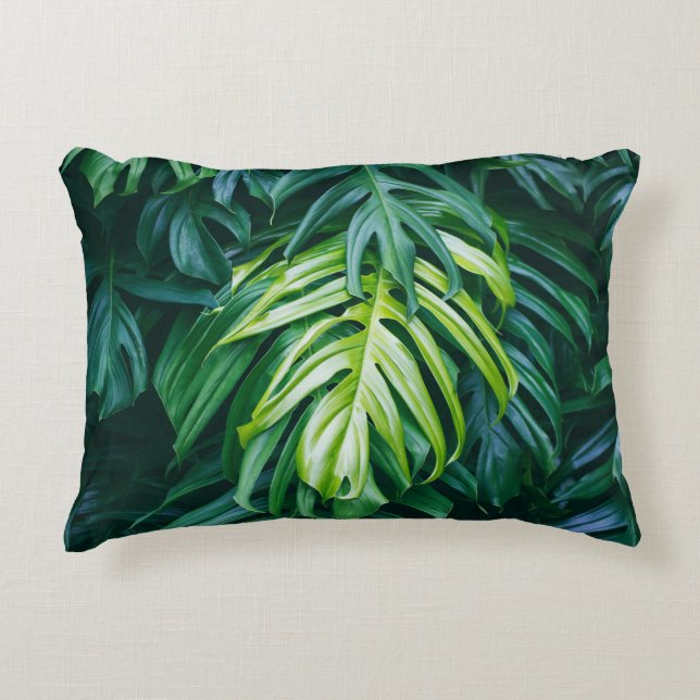 Tropical leaves: dark nature background. decorative cushion (Front)