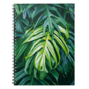 Tropical leaves: dark nature background. notebook