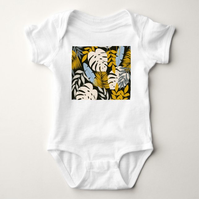 Tropical leaves: dark vintage pattern. baby bodysuit (Front)