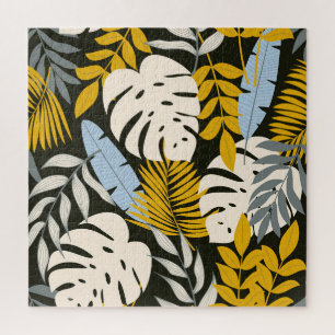 Tropical leaves: dark vintage pattern. jigsaw puzzle