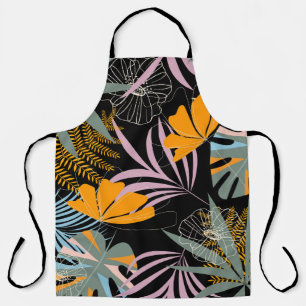 Tropical Leaves: Dark Vintage Print. Apron