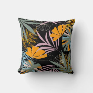 Tropical Leaves: Dark Vintage Print. Cushion