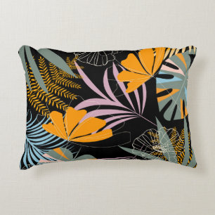 Tropical Leaves: Dark Vintage Print. Decorative Cushion