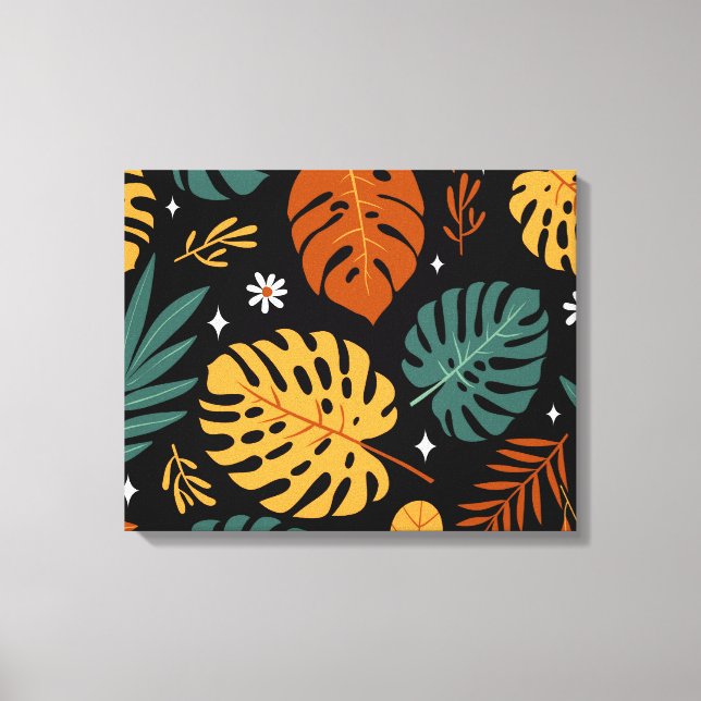 Tropical Leaves: Dark Vintage Seamless. Canvas Print (Front)