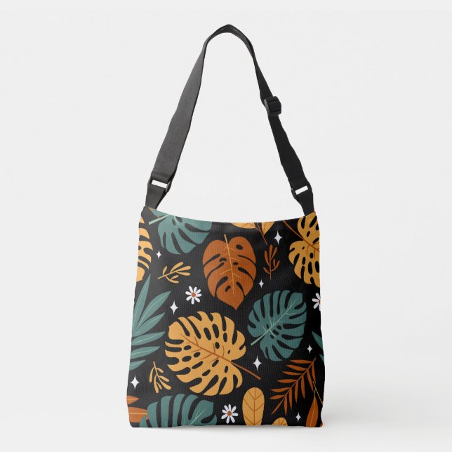 Tropical Leaves: Dark Vintage Seamless. Crossbody Bag (Front)