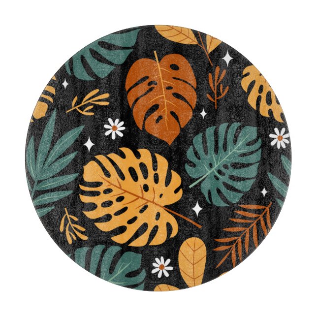 Tropical Leaves: Dark Vintage Seamless. Cutting Board (Front)