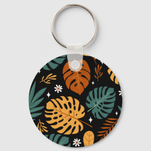 Tropical Leaves: Dark Vintage Seamless. Key Ring