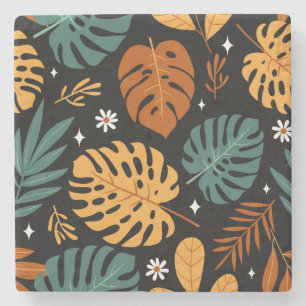 Tropical Leaves: Dark Vintage Seamless. Stone Coaster