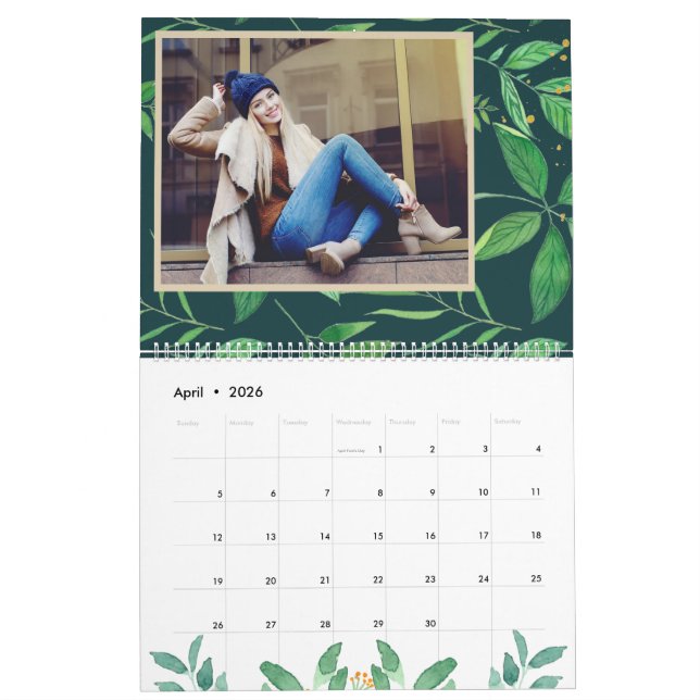 Tropical Leaves Editable Year Photo Calendar (Apr 2026)