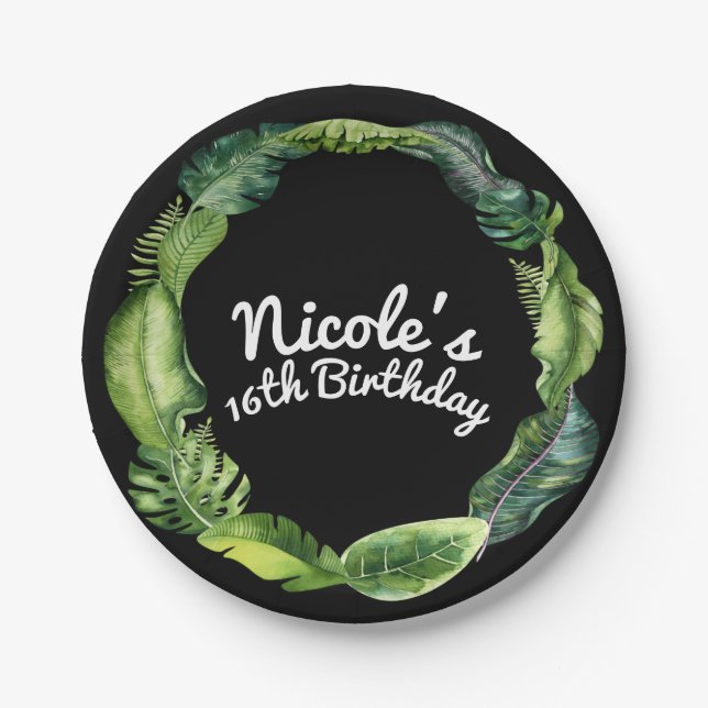 Tropical Leaves Elegant Chic Summer Wedding Luau Paper Plate (Front)