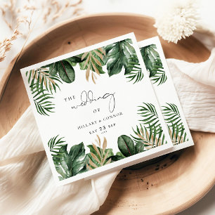 Tropical leaves elegant wedding napkin