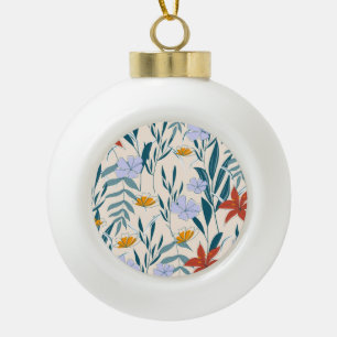 Tropical Leaves: Fashionable Abstract Background. Ceramic Ball Christmas Ornament