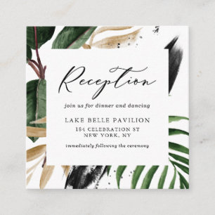 Tropical Leaves Faux Gold Foil Frame Reception Enclosure Card