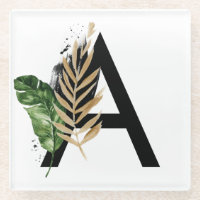 Tropical Leaves Faux Gold Foil Letter A Monogram
