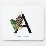 Tropical Leaves Faux Gold Foil Letter A Monogram Mouse Mat<br><div class="desc">Tropical Leaves Faux Gold Foil Letter A Monogram Mousepad | Boho monogram mousepad featuring watercolor tropical leaves with faux gold foil accent. This tropical mousepad is perfect for summer. This design is available in other items.</div>