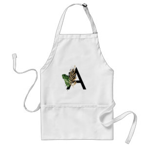 Tropical Leaves Faux Gold Foil Letter A Monogram Standard Apron