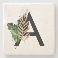 Tropical Leaves Faux Gold Foil Letter A Monogram