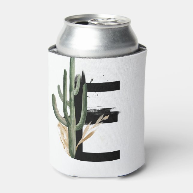 Tropical Leaves Faux Gold Foil Letter E Monogram Can Cooler (Can Front)