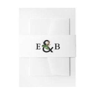 Tropical Leaves Faux Gold Foil Wedding Monogram Invitation Belly Band