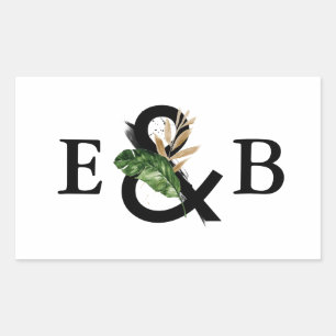 Tropical Leaves Faux Gold Foil Wedding Monogram Rectangular Sticker