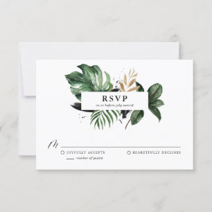 Tropical Leaves Faux Gold Foil Wedding RSVP