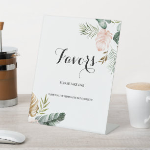 Tropical Leaves Favour Please Take One Pedestal Sign