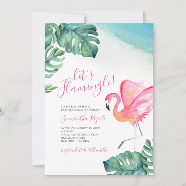 Tropical Leaves Flamingo Baby Shower (Front)