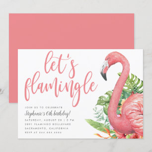 Tropical Leaves Flamingo Let's Flamingle Birthday Invitation