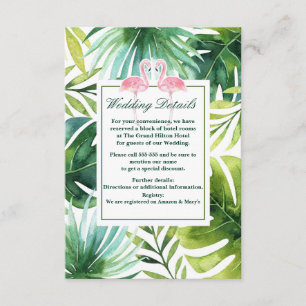 Tropical Leaves & Flamingos Summer Wedding Details Enclosure Card