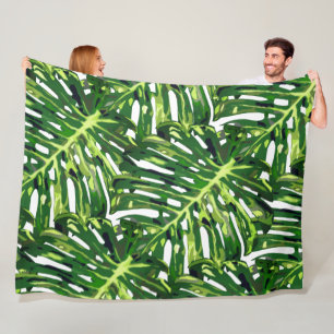 Tropical Leaves Fleece Blanket