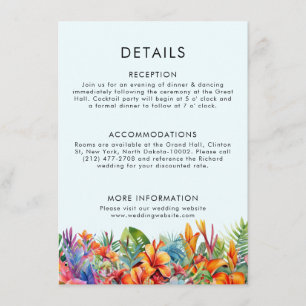 Tropical Leaves Floral Beach Weddial Beach Wedding Enclosure Card