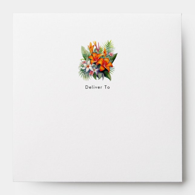 Tropical Leaves Floral Beach Wedding Envelope (Front)
