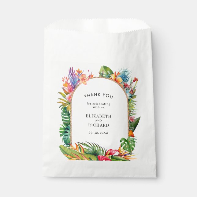 Tropical Leaves Floral Beach Wedding Favour Bags (Front)