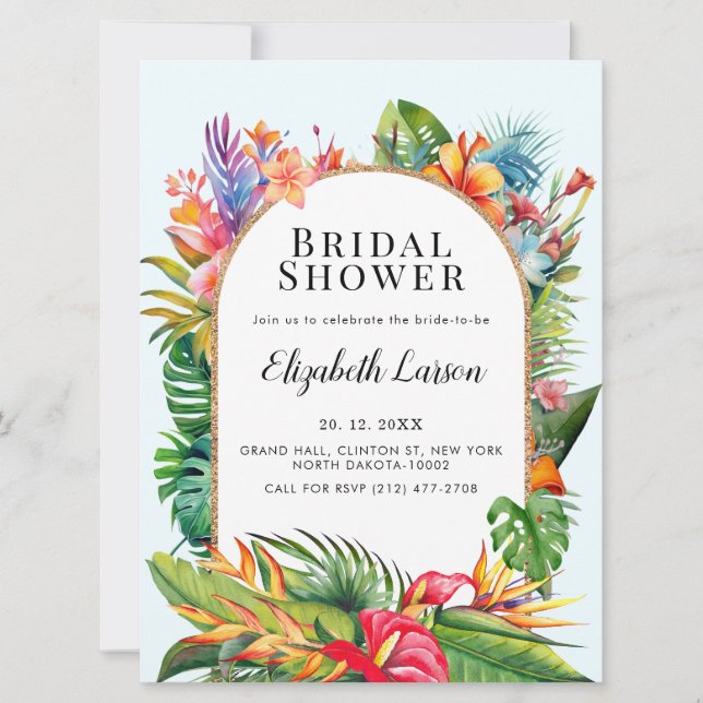 Tropical Leaves Floral Beach Wedding Invitation (Front)