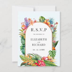 Tropical Leaves Floral Beach Wedding RSVP Card